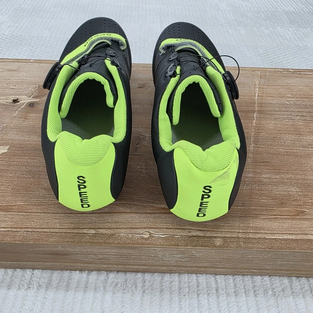 Speed Road Cycling Shoes Mens 8 Womens 10 Black Neon Green 3-Bolt Bike Shoes
